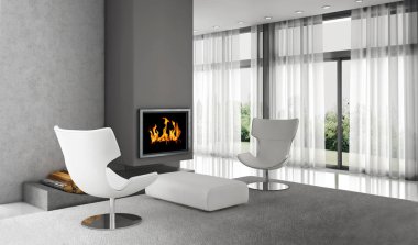 modern parlak iç mekan 3D resimleme