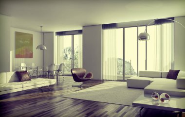 modern parlak iç mekan 3D resimleme