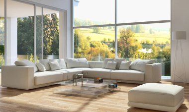 modern parlak iç mekan 3D resimleme