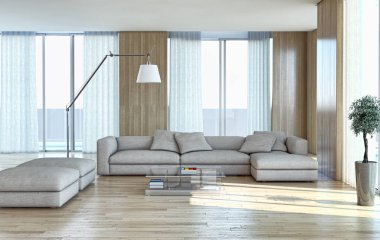 modern parlak iç mekan 3D resimleme