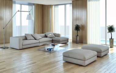 modern parlak iç mekan 3D resimleme
