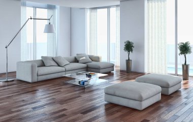 modern parlak iç mekan 3D resimleme