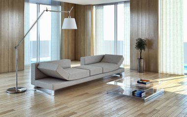 modern parlak iç mekan 3D resimleme