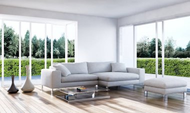 modern parlak iç mekan 3D resimleme