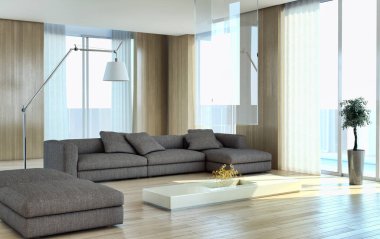 modern parlak iç mekan 3D resimleme