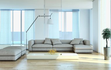 modern parlak iç mekan 3D resimleme