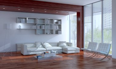 modern parlak iç mekan 3D resimleme