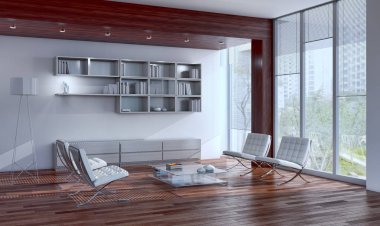 modern parlak iç mekan 3D resimleme