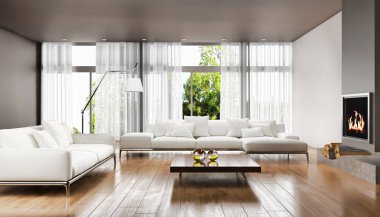 modern parlak iç mekan 3D resimleme