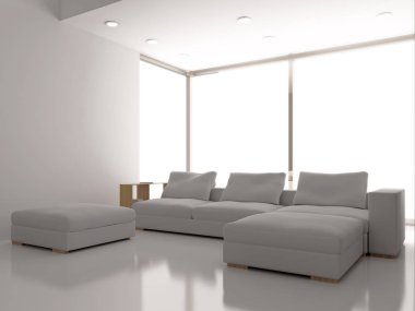 modern parlak iç mekan 3D resimleme