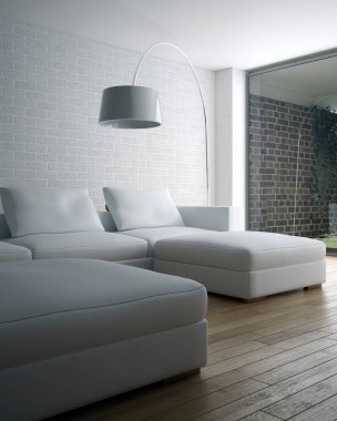 modern parlak iç mekan 3D resimleme