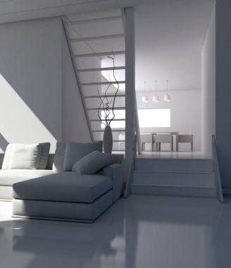 modern parlak iç mekan 3D resimleme