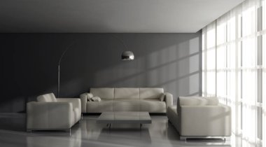 modern parlak iç mekan 3D resimleme