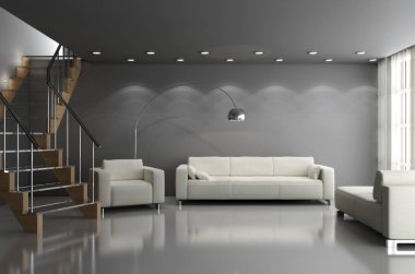 modern parlak iç mekan 3D resimleme