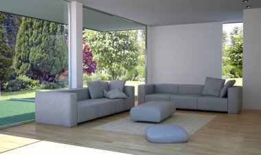 modern parlak iç mekan 3D resimleme