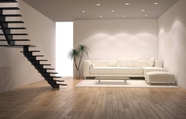 modern parlak iç mekan 3D resimleme