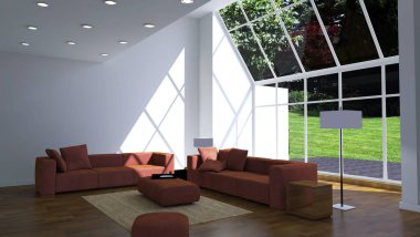 modern parlak iç mekan 3D resimleme