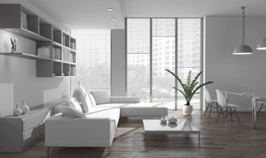 modern parlak iç mekan 3D resimleme