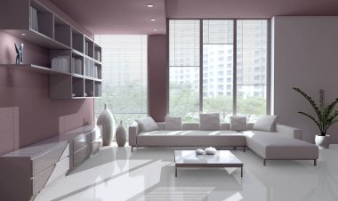 modern parlak iç mekan 3D resimleme