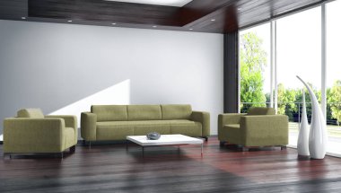 modern parlak iç mekan 3D resimleme