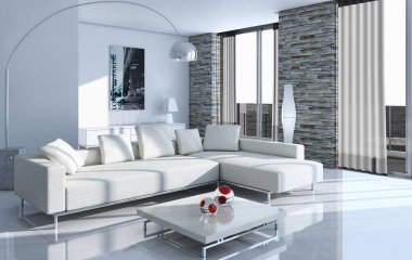 modern parlak iç mekan 3D resimleme