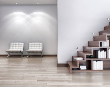 modern parlak iç mekan 3D resimleme