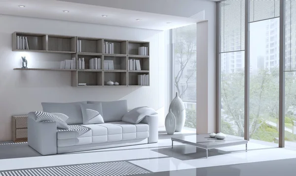 modern parlak iç mekan 3D resimleme