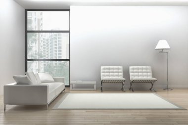 modern parlak iç mekan 3D resimleme