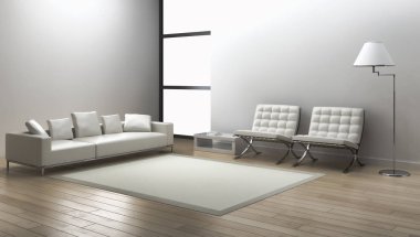 modern parlak iç mekan 3D resimleme