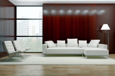 modern parlak iç mekan 3D resimleme