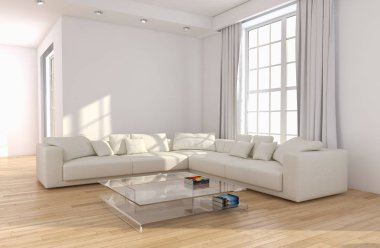 modern parlak iç mekan 3D resimleme