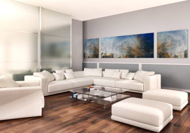 modern parlak iç mekan 3D resimleme