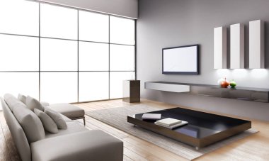 modern parlak iç mekan 3D resimleme