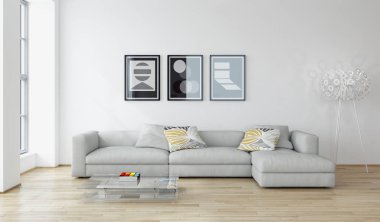 modern parlak iç mekan 3D resimleme