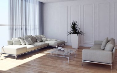 modern parlak iç mekan 3D resimleme