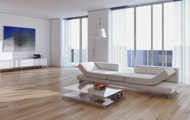 modern parlak iç mekan 3D resimleme