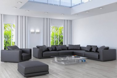 modern parlak iç mekan 3D resimleme