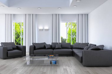 modern parlak iç mekan 3D resimleme