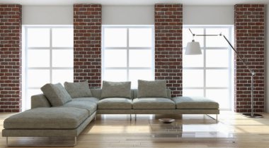 modern parlak iç mekan 3D resimleme