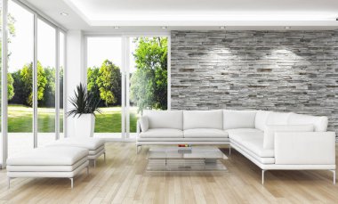 modern parlak iç mekan 3D resimleme