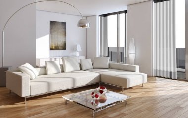 modern parlak iç mekan 3D resimleme