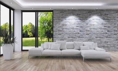 modern parlak iç mekan 3D resimleme