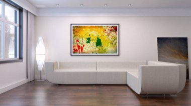 modern parlak iç mekan 3D resimleme