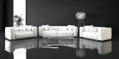 modern parlak iç mekan 3D resimleme