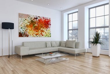 modern parlak iç mekan 3D resimleme