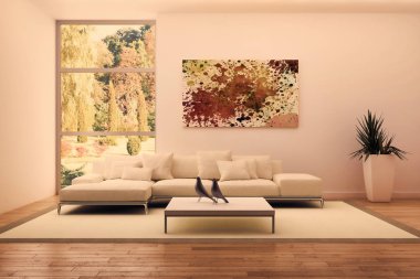 modern parlak iç mekan 3D resimleme