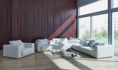 modern parlak iç mekan 3D resimleme