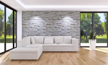 modern parlak iç mekan 3D resimleme