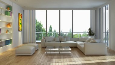 modern parlak iç mekan 3D resimleme