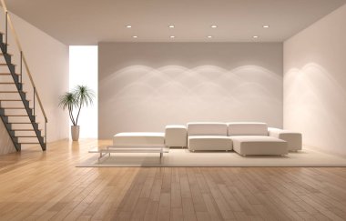 modern parlak iç mekan 3D resimleme